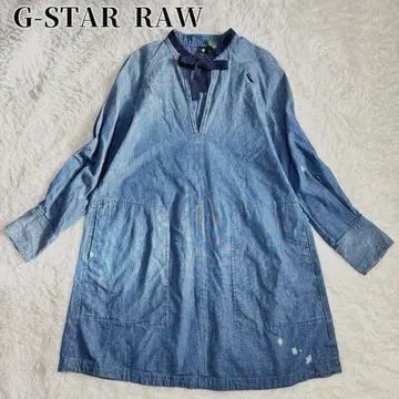 G-STAR RAW 데님 워시 가공 노카라 리본 원피스