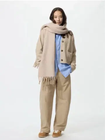 유니클로 저지 배럴 레그 팬츠 베이지