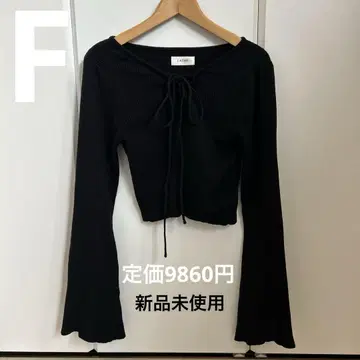 [ 미사용 새상품 ] 리본 포함 블랙 플레어 슬리브 상의 정가 9860엔