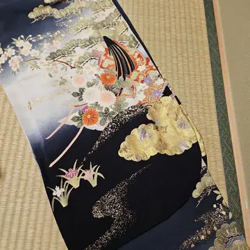 후리소데 블랙 카구야 공주 무늬 기모노