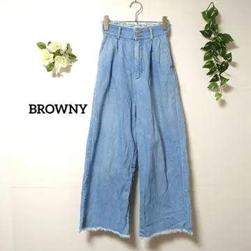브라우니 스트레이트 와이드 청바지 데님 프리 허리밴딩