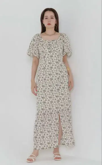 플라워 프린트 원피스 크림색