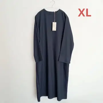 빅 사이즈 XL 울 혼방 럭셔리 심플 원피스 네이비