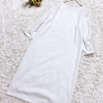 인터플래닛 [ M ] 니트 소재 원피스 7부 소매 시스루 화이트