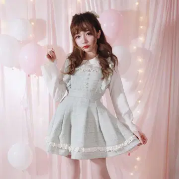 bobon21 트위드 아가씨 점프 스커트 블루