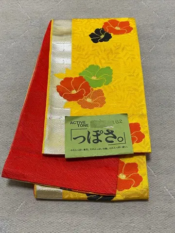 반폭 오비 꽃무늬 동백 금실 은실 리버서블 올 패턴