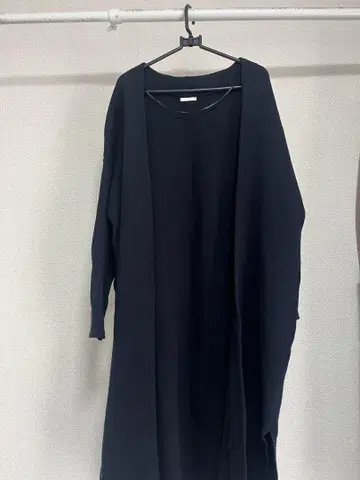 블랙 롱 코트 오픈 프론트