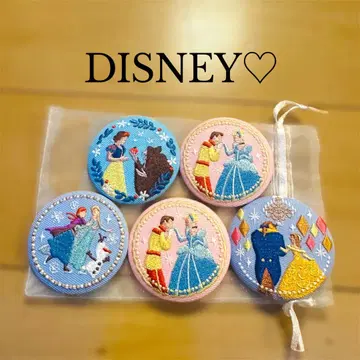 디즈니 자수 캔뱃지 백설공주 신데렐라 아나와 눈의 여왕 미녀와 야수 세트