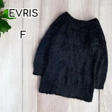 EVRIS 라메 샤기 니트 긴팔 루즈핏 튜닉 블랙