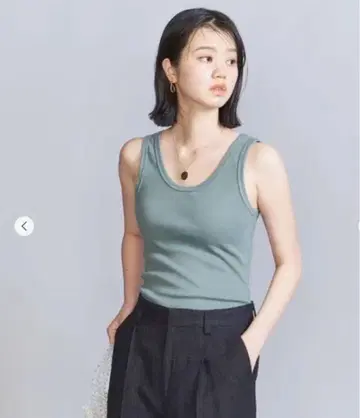 코튼 블렌드 골지 탱크탑