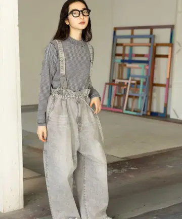 그레이 데님 살로펫 와이드 레그