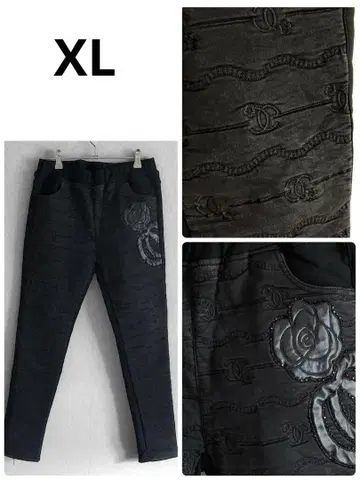 XL 플리스 스트레치 스키니 팬츠 자수 웜 팬츠 속기모 패러디