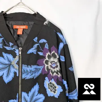 JOE FRESH 지퍼 블루종 플라워 보태니컬 짧은 기장 블랙 블루