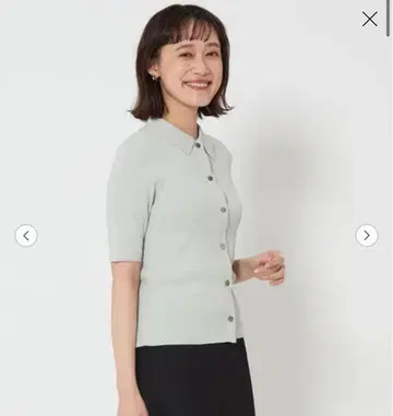 카라 부착 리브 숏 슬리브 니트