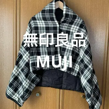 무인양품 포켓터블 다운 케이프 리버서블 블랙 체크
