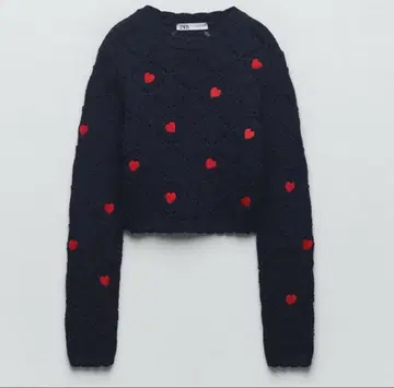 ZARA 하트 자수 네이비 니트