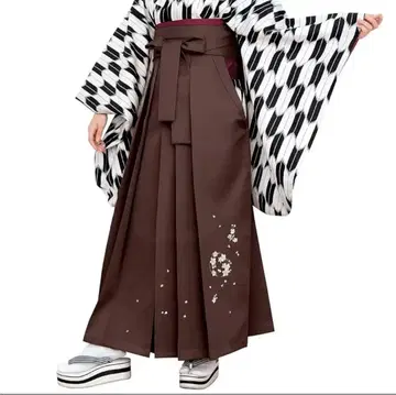 졸업식 여성용 하카마 짙은 갈색