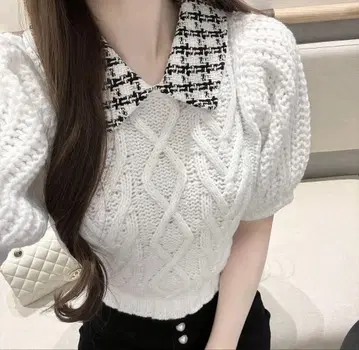 Lumignon 트위드 컬러 하트 케이블 니트 화이트