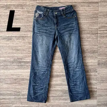 해외 구제 의류 자수 디자인 다크 블루 데님 팬츠 L 빅 사이즈 새상품급