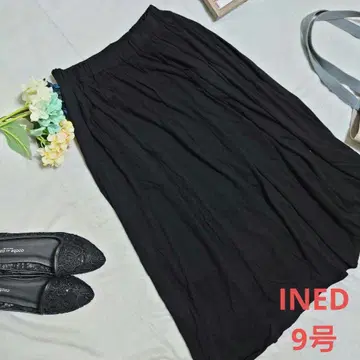 INED 심플 플레어 스커트 (M) 블랙/루즈핏