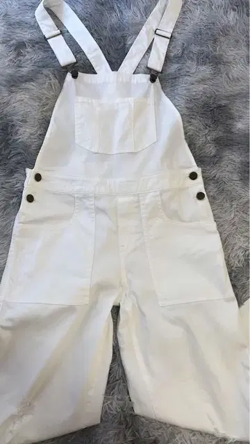 BILLABONG 화이트 데미지 데님 오버롤 팬츠
