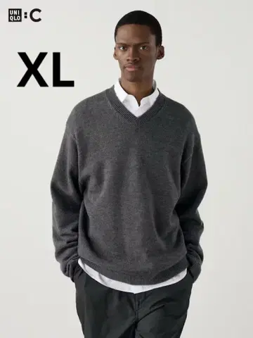 UNIQLO C 2024AW 릴랙스 V넥 스웨터 그레이 XL
