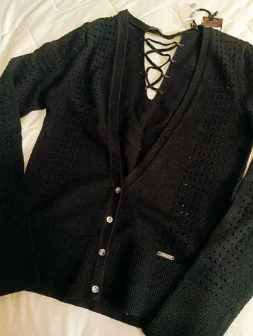GUESS 블랙 니트 가디건 레이스업