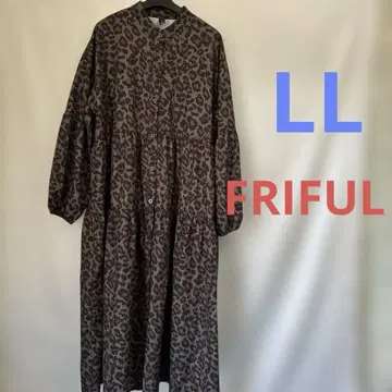 FRIFUL 레오파드 무늬 LL 버튼 포함 플레어 원피스 빅 사이즈