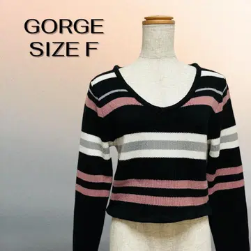 GORGE 골지 스트라이프 V넥 스웨터 사이즈 F 길이 포장됨 [178]