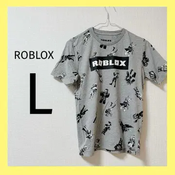 9 ROBLOX 그레이 T셔츠 L 상의 로고 반팔 구제 의류