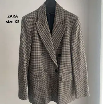 ZARA 브라운 계열 체크 더블 브레스트 테일러드 자켓 XS