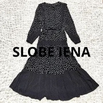 SLOBE IENA 맥시 길이 롱 원피스 블랙 올 패턴 프릴