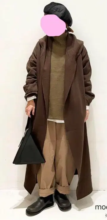 hagumu 브라운 플리스풍 롱 코트
