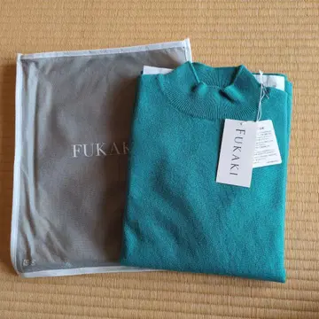 최고급 캐시미어 FUKAKI 그린 하이넥 스웨터 LL