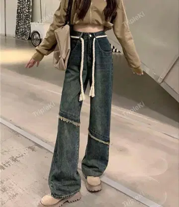 SHEIN 하이웨스트 와이드 레그 청바지