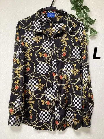도쿄 디즈니 리조트 미키마우스 스카프 패턴 셔츠 블랙
