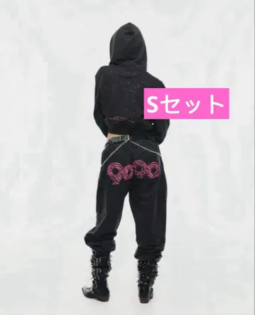 9090 girl 로고 글리터 셋업 S