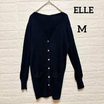 ELLE 엘르 가디건 38 M 네이비 롱 니트 여성용