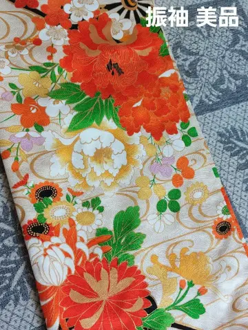 후리소데 꽃무늬 올 패턴 금채 새상품급