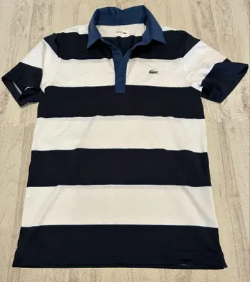 Lacoste 네이비/화이트 스트라이프 피케 셔츠