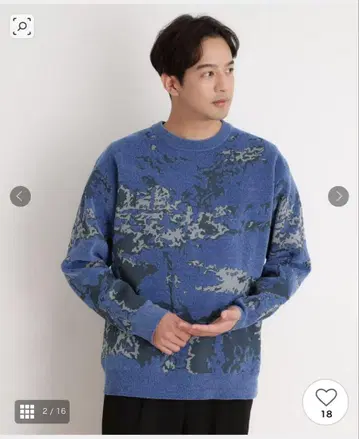 Theshop tk 블루 카모플라쥬 무늬 긴팔 니트