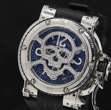 아쿠아노틱 AT/자동 태엽 해골/네이비 다이얼 남성용 손목시계