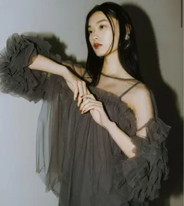 미사용 새상품 ANDRESD decorative tulle tops 차콜