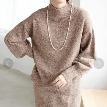 멜란지 하이넥 풀오버 & 멜란지 리브 니트 내로우 스커트 새상품급