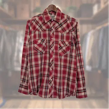 90s Wrangler Wrancher 웨스턴 셔츠 타탄 레드 계열