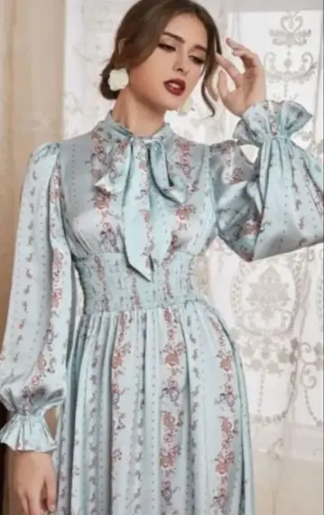 SHEIN 플로럴 프린트 원피스 스카이블루