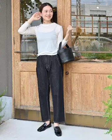 ourhome 코다와리 실루엣의 데님 팬츠 블랙