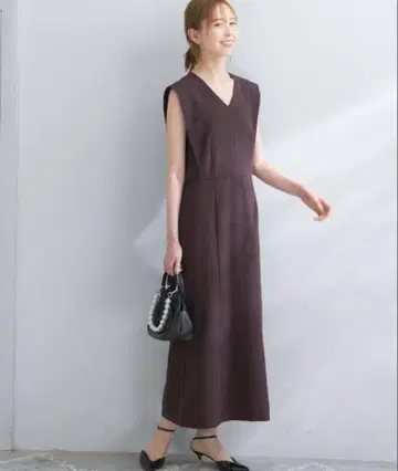 익명 배송 린넨 혼방 V넥 스트레이트 원피스 브라운 무료배송