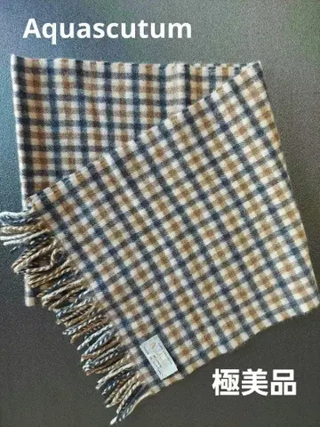 Aquascutum 캐시미어 체크 머플러 남녀 공용 베이지 컨디션 최상
