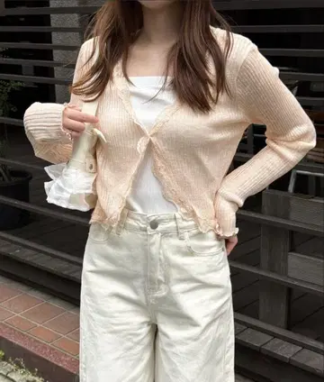 레이스 리브 가디건 상의